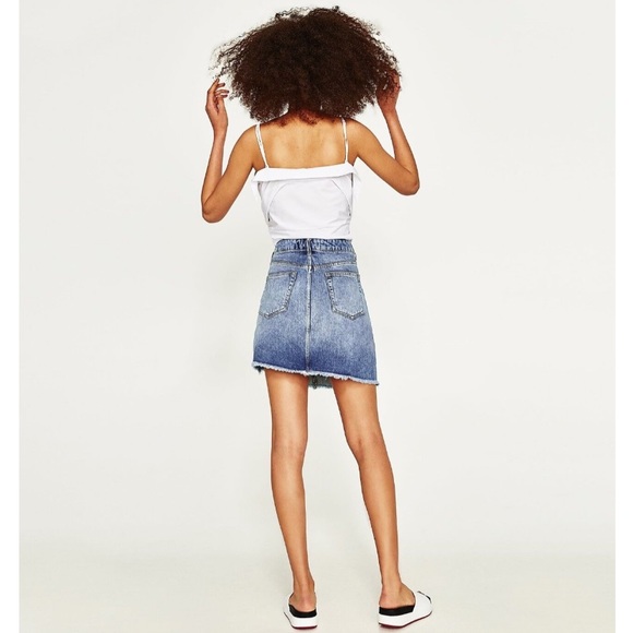 Zara Basic Z1975 Denim Bejeweled Asymmetrical Embroidered Boho Skirt. - Picture 3 of 14